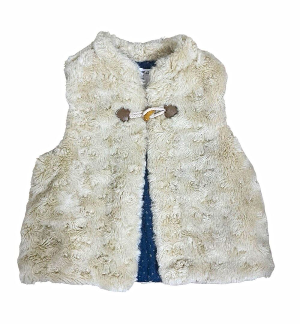 Zara BabyGirl Ivory Faux Fur Lined Toggle Vest Blue Star 2/3 Years